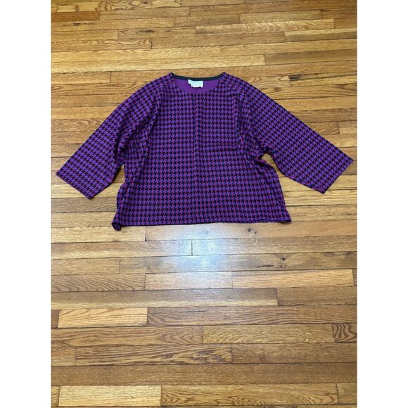 Vintage Saks Fifth Avenue Womens Sweater Size Medium Retro Purple Houndstooth - Picture 1 of 9